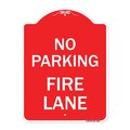 Signmission No Parking Fire Lane W/ Striped Border, Red & White Aluminum Sign, 18" x 24", RW-1824-23623 A-DES-RW-1824-23623